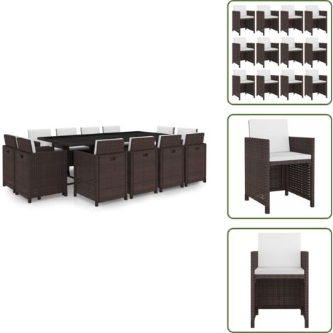 Muebles de jardín - vidaXL Set comedor de jardín 13 pzas y cojines ratán sintético marrón - Mesa de ratán