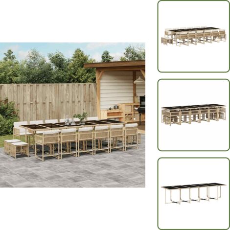 Muebles de jardín - vidaXL Set comedor de jardín 17 pzas con cojines ratán sintético beige - Mesa de jardín