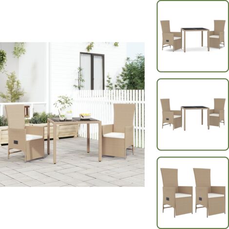 Muebles de jardín - vidaXL Set comedor de jardín 3 pzas con cojines ratán sintético beige - Comedor exterior