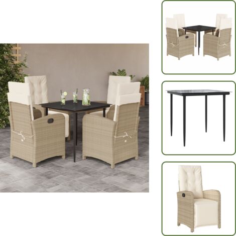 Muebles de jardín - vidaXL Set comedor de jardín 5 pzas con cojines ratán sintético beige - Sillas reclinables