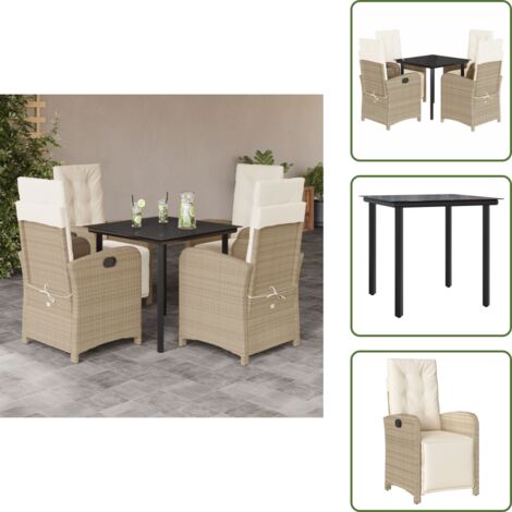Muebles de jardín - vidaXL Set comedor de jardín 5 pzas con cojines ratán sintético beige - Sillas reclinables