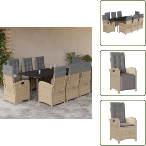 Muebles de jardín - vidaXL Set comedor de jardín 9 pzas con cojines ratán sintético beige - Sillas reclinables