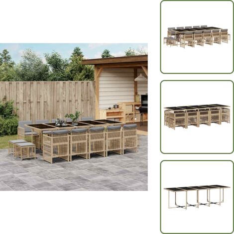 Muebles de jardín - vidaXL Set comedor de jardín con cojines 15 pzas ratán sintético beige - Mesa de jardín
