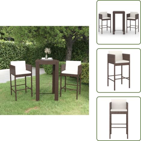 Muebles de jardín - vidaXL Set de bar de jardín 3 piezas y cojines ratán sintético marrón - Barra de exterior