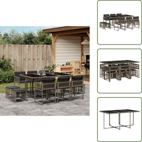 Muebles de jardín - vidaXL Set de comedor de jardín 11 pzas y cojines ratán sintético gris - Mesa de jardín