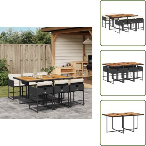 Muebles de jardín - vidaXL Set de comedor de jardín 7 pzas y cojines ratán sintético negro - Mesa de jardín