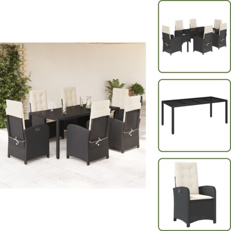 Muebles de jardín - vidaXL Set de comedor de jardín 7 pzas y cojines ratán sintético negro - Sillas reclinables