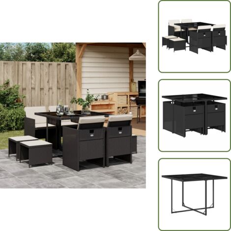 Muebles de jardín - vidaXL Set de comedor de jardín 9 pzas y cojines ratán sintético negro - Mesa de jardín