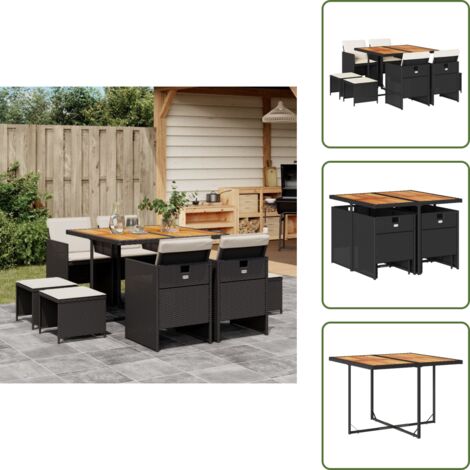 Muebles de jardín - vidaXL Set de comedor de jardín 9 pzas y cojines ratán sintético negro - Mesa de jardín