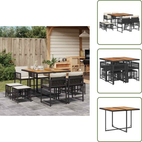 Muebles de jardín - vidaXL Set de comedor de jardín 9 pzas y cojines ratán sintético negro - Mesa de jardín