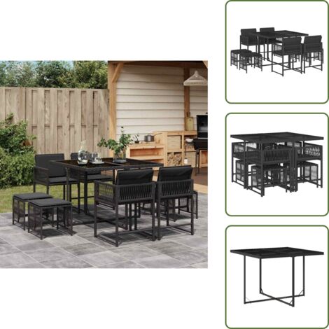 Muebles de jardín - vidaXL Set de comedor de jardín 9 pzas y cojines ratán sintético negro - Mesa de jardín