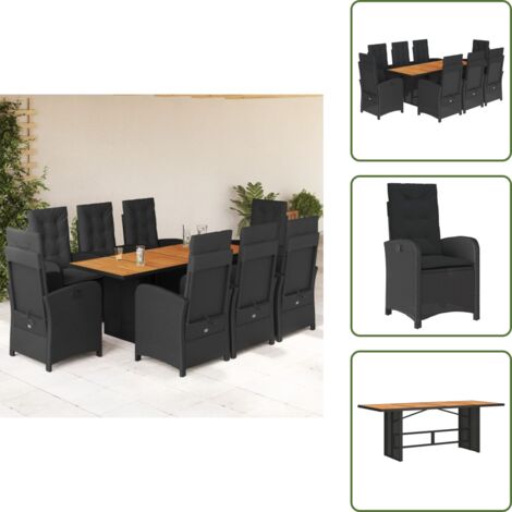 Muebles de jardín - vidaXL Set de comedor de jardín 9 pzas y cojines ratán sintético negro - Sillas reclinables