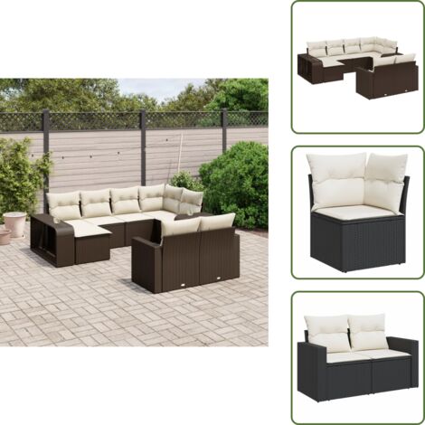 Muebles de jardín - vidaXL Set de sofás de jardín 10 pzas y cojines ratán sintético marrón - Sofás de exterior