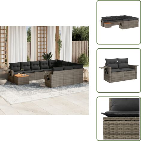Muebles de jardín - vidaXL Set de sofás de jardín 11 pzas y cojines ratán sintético gris - Mesa auxiliar
