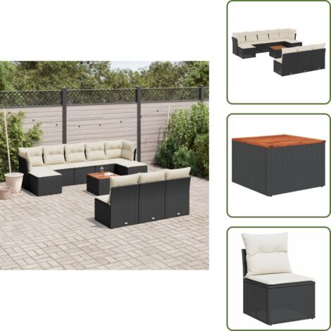 Muebles de jardín - vidaXL Set de sofás de jardín 11 pzas y cojines ratán sintético negro - Cojines traseros