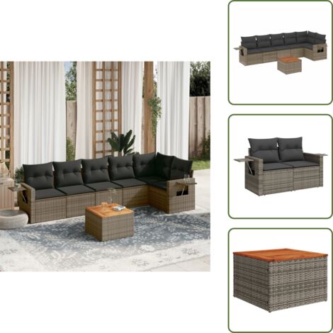 Muebles de jardín - vidaXL Set de sofás de jardín 7 piezas con cojines ratán PE gris - Mesa auxiliar