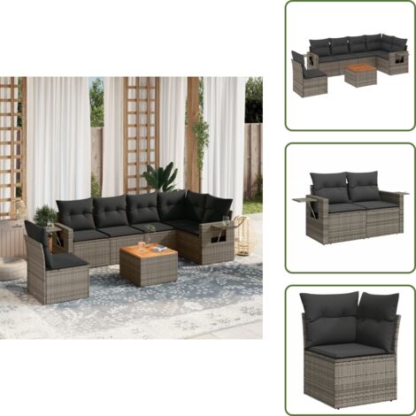 Muebles de jardín - vidaXL Set de sofás de jardín 7 piezas con cojines ratán PE gris - Mesa auxiliar