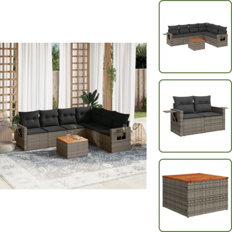 Muebles de jardín - vidaXL Set de sofás de jardín 7 piezas con cojines ratán PE gris - Mesa auxiliar