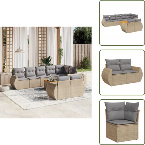 Muebles de jardín - vidaXL Set de sofás de jardín 9 pzas con cojines ratán sintético beige - Muebles de exterior