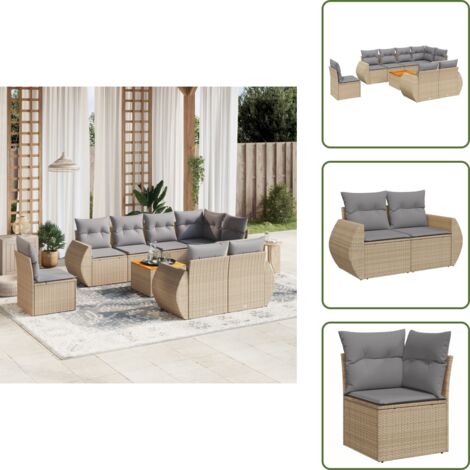 Muebles de jardín - vidaXL Set de sofás de jardín 9 pzas con cojines ratán sintético beige - Muebles de exterior