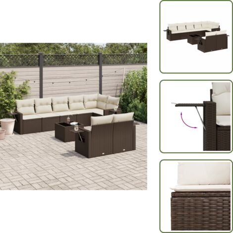 Muebles de jardín - vidaXL Set de sofás de jardín 9 pzas y cojines ratán sintético marrón - Sofás de exterior