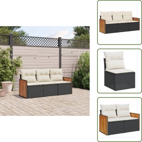 Muebles de jardín - vidaXL Set de sofás de jardín con cojines 3 pzas ratán sintético negro - Sofás exteriores