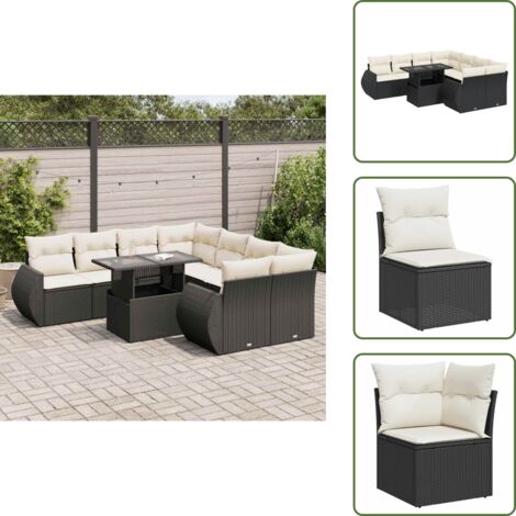 Muebles de jardín - vidaXL Set de sofás de jardín con cojines 9 pzas ratán sintético negro - Cojines lavables