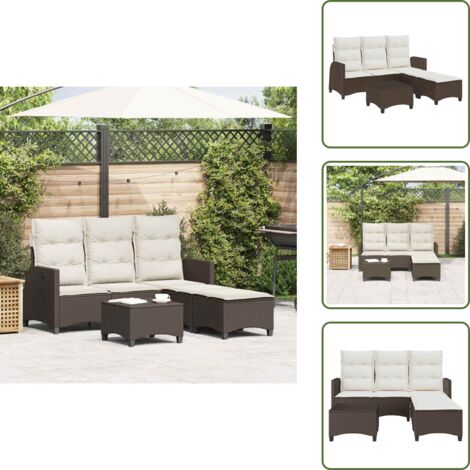 Muebles de jardín - vidaXL Set de sofás de jardín en forma de L con cojines 3 pzas marrón - Sofá exterior