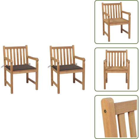Muebles de jardín - vidaXL Sillas de jardín 2 uds madera de teca con cojines gris taupe - Sillas de jardín con cojines