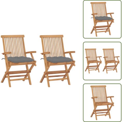 Muebles de jardín - vidaXL Sillas de jardín 2 uds madera teca con cojines grises - Sillas plegables