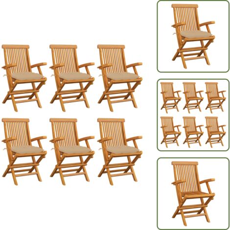 Muebles de jardín - vidaXL Sillas de jardín 6 uds madera maciza de teca con cojines beige - Sillas plegables