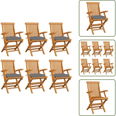 Muebles de jardín - vidaXL Sillas de jardín 6 uds madera maciza de teca con cojines grises - Sillas plegables