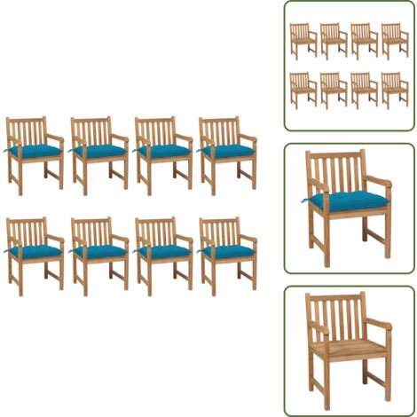 Muebles de jardín - vidaXL Sillas de jardín 8 uds madera maciza de teca cojines azul claro - Sillas de exterior