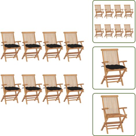 Muebles de jardín - vidaXL Sillas de jardín 8 uds madera maciza de teca con cojines negros - Sillas plegables