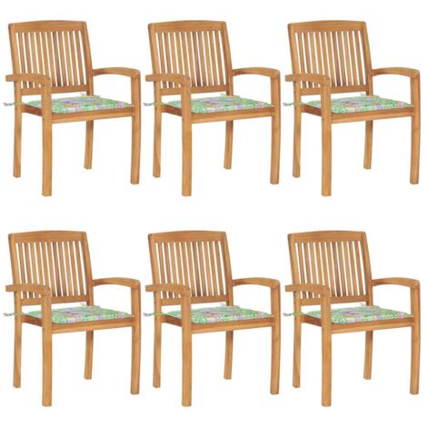 Muebles de jardín - vidaXL Sillas de jardín apilables 6 uds madera de teca con cojines - Sillas de exterior