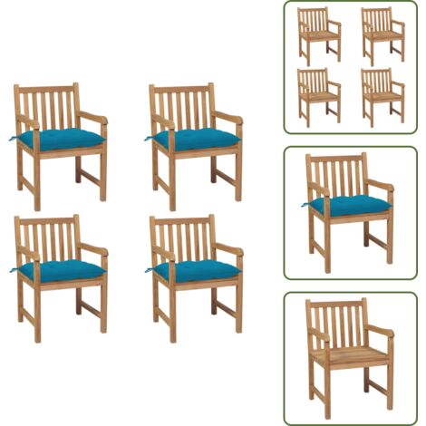 Muebles de jardín - vidaXL Sillas de jardín con cojines 4 uds madera de teca azul claro - Sillas de jardín con cojines