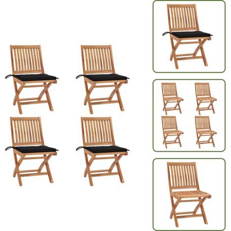Muebles de jardín - vidaXL Sillas de jardín plegables 4 uds madera maciza teca con cojines - Sillas de madera
