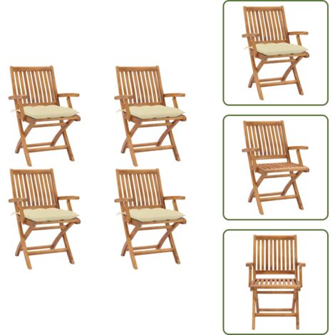 Muebles de jardín - vidaXL Sillas de jardín plegables 4 uds madera maciza teca con cojines - Sillas de madera