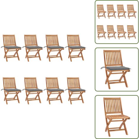 Muebles de jardín - vidaXL Sillas de jardín plegables 8 uds madera maciza teca con cojines - Sillas de madera