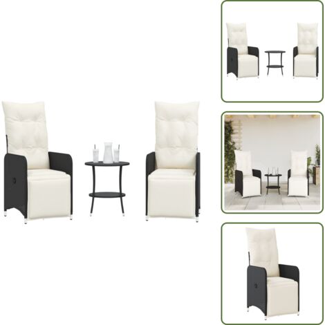 Muebles de jardín - vidaXL Sillas de jardín reclinables con mesa 2 uds ratán PE negro - Cojines para sillas