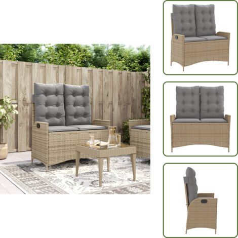 Muebles de jardín - vidaXL Sillón reclinable de jardín con cojines ratán sintético beige - Asiento reclinable