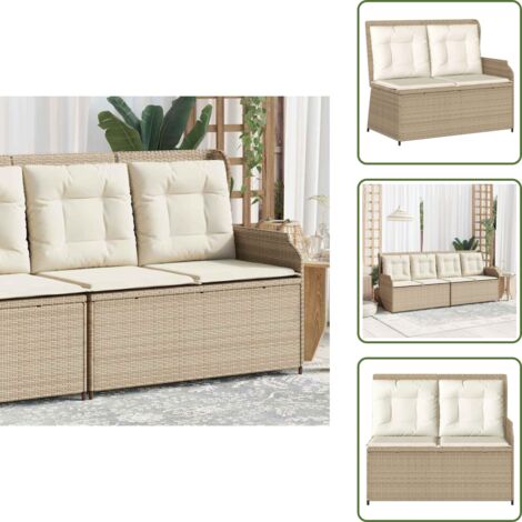 Muebles de jardín - vidaXL Sillón reclinable de jardín con cojines ratán sintético beige - Banco de jardín