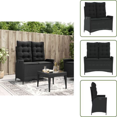 Muebles de jardín - vidaXL Sillón reclinable de jardín con cojines ratán sintético negro - Asiento reclinable