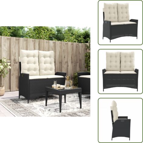 Muebles de jardín - vidaXL Sillón reclinable de jardín con cojines ratán sintético negro - Banco de jardín