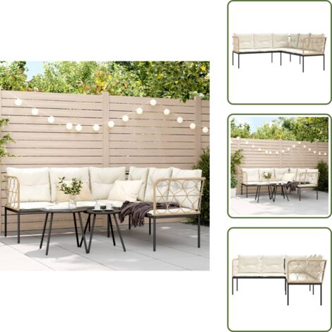 Muebles de jardín - vidaXL Sofá de jardín con cojines forma de L acero y textileno negro - Sofá de exterior
