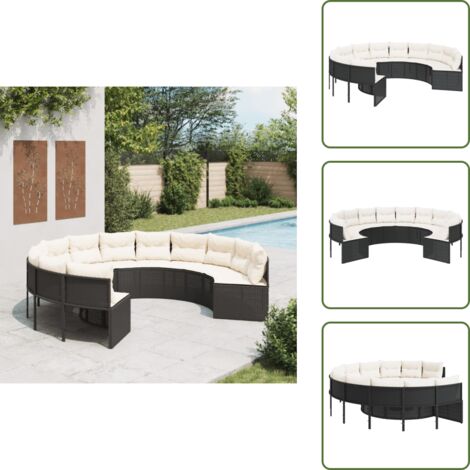Muebles de jardín - vidaXL Sofá de jardín redondo con cojines ratán sintético negro - Sofá exterior