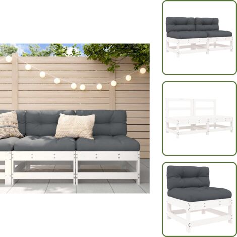 Muebles de jardín - vidaXL Sofás centrales con cojines 2 uds madera maciza de pino blanco - Sofá de exterior