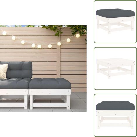 Muebles de jardín - vidaXL Taburete de jardín con cojín madera maciza de pino blanco - Reposapiés exterior