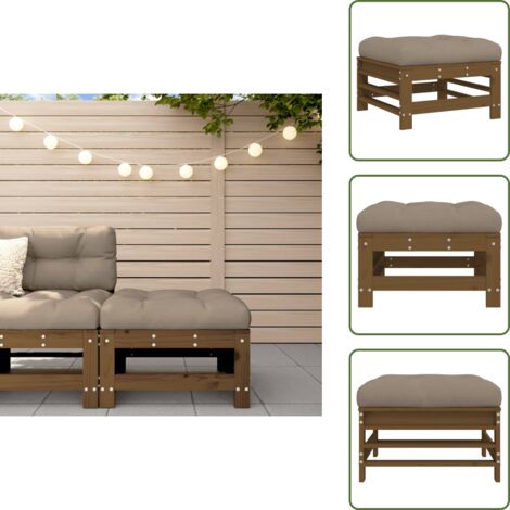 Muebles de jardín - vidaXL Taburete de jardín con cojín madera maciza de pino marrón miel - Reposapiés