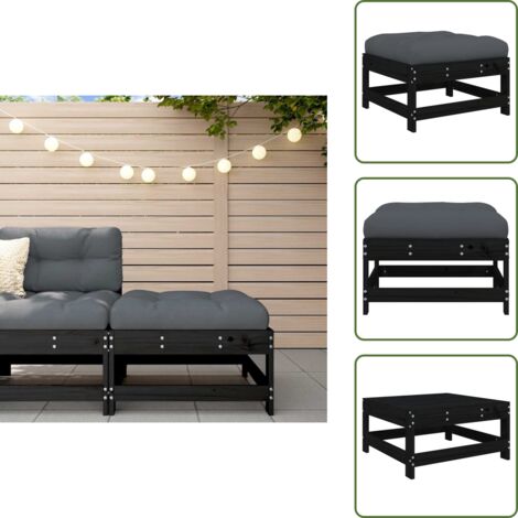 Muebles de jardín - vidaXL Taburete de jardín con cojín madera maciza de pino negro - Reposapiés exterior